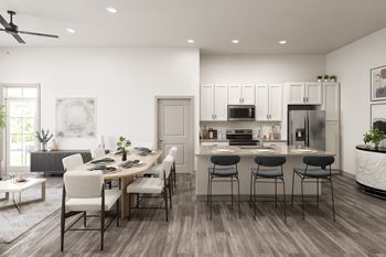 a rendering of a kitchen and dining room with a large table and chairs at The Quarry, Fort Collins, CO 80526